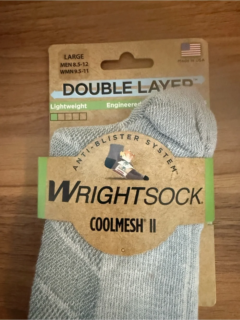 Wrightsock Coolmesh II Light Gray Double Layer Socks NEW! Sz L